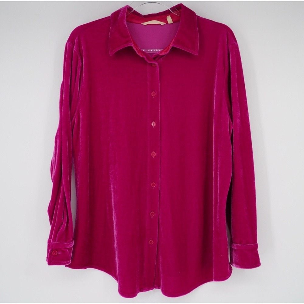 Soft Surroundings Button Up Shirt Long Sleeve Velvet‎ Fuchsia Large Petite